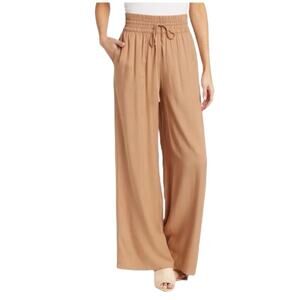 Melrose and Market Tan Wide-Leg Pants Size L Smocked Waist, Drawstring, Pockets